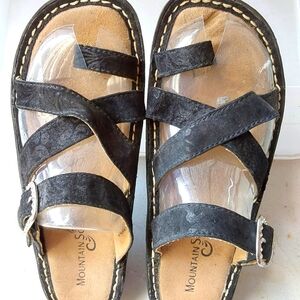 Black metallic nubuck sandals 6 NWOT